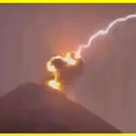 Lightning struck the top of the Fuego volcano
