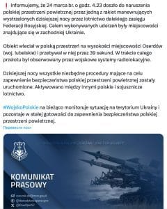 A Russian missile flew into Poland