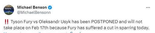 The fight between Usyk and Tyson Fury will not take place.