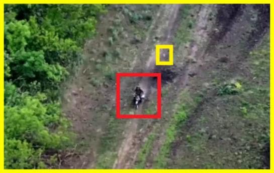 A Russian soldier went into an attack on a motorcycle