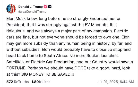 Трамп знову пригрозив Маску